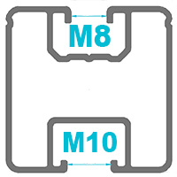 Gut-Bedacht Profil 40x40 Zeichnung oben M8 unten M10