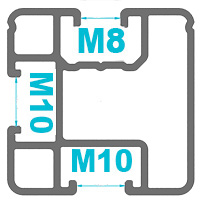 Gut-Bedacht Profil 40x40 Flex Universal Zeichnung oben M8 unten sowie seitlich M10